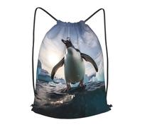 BLWSLC Sac à dos de voyage avec cordon de serrage imprimé pingouins - Sac à dos portable adapté pour les voyages courts, noir, Medium