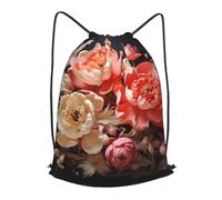 BLWSLC Sac à dos de voyage avec cordon de serrage imprimé pivoines aux couleurs vives - Sac à dos portable adapté pour les voyages courts
