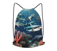 BLWSLC Sac à dos de voyage avec cordon de serrage imprimé requins sous la mer Sac à dos de gym Portable Convient pour les voyages courts, noir, Small