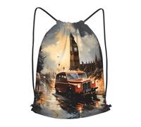 BLWSLC Sac à dos de voyage avec cordon de serrage imprimé taxi londonien, sac à dos portable adapté pour les voyages courts, noir, Medium