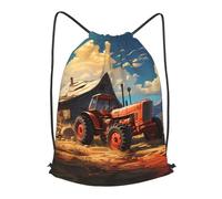 BLWSLC Sac à dos de voyage avec cordon de serrage imprimé tracteur rouge agricole - Sac à dos portable adapté pour les voyages courts, noir, Medium