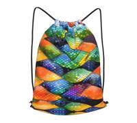 BLWSLC Sac à dos de voyage avec cordon de serrage Motif écailles de poisson arc-en-ciel, noir, Medium