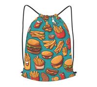 BLWSLC Sac à dos de voyage avec cordon de serrage pour hamburger, frites, sac à dos de voyage, sac à cordon de serrage, portable, adapté pour les voyages courts, noir, Small