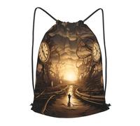 BLWSLC Sac à dos de voyage imprimé avec cordon de serrage - Sac à dos de gym portable adapté pour les voyages courts, Noir/blanc, S