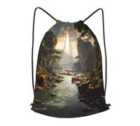 BLWSLC Sac à dos de voyage imprimé montagnes et rivières avec cordon de serrage, sac à dos de gym, sac portable adapté pour les voyages courts, noir, Medium