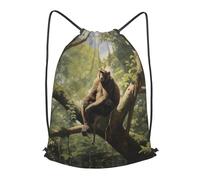 BLWSLC Sac à dos de voyage imprimé singe assis sur un arbre Sac à dos de gym Sac à cordon de serrage Portable Convient pour les voyages courts, noir, Small