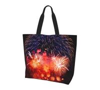 BLWSLC Sac fourre-tout à motif de dauphin amusant qui vous regarde, sac de voyage pour le shopping quotidien, la plage et le fitness, Ciel d'artifice, Taille unique