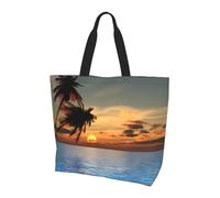 BLWSLC Sac fourre-tout à motif poisson au crépuscule, sac de voyage pour le shopping quotidien, la plage et le fitness, Coucher de soleil palmier océan, Taille unique