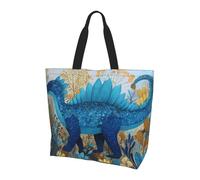 BLWSLC Sac fourre-tout coloré imprimé queue de phénix, grande capacité pour les voyages, le shopping et les vacances à la plage, Papier peint dinosaure bleu, Taille unique