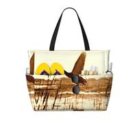 BLWSLC Sac fourre-tout de plage léger et pliable avec imprimé Duck Fly Upon River, adapté pour les voyages et la salle de sport