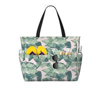 BLWSLC Sac fourre-tout de plage léger et pliable avec imprimé feuilles de palmier, adapté pour les voyages et la salle de sport