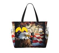 BLWSLC Sac fourre-tout de plage léger et pliable avec motif drapeau américain Fire Eagle - Convient pour les voyages et la salle de sport