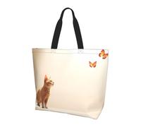 BLWSLC Sac fourre-tout imprimé Cat in the Bush, grande capacité pour les voyages, le shopping et les vacances à la plage, Chat regardant un papillon, Taille unique