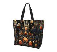 BLWSLC Sac fourre-tout imprimé Cat in the Bush, grande capacité pour les voyages, le shopping et les vacances à la plage, Château de nuit, Taille unique