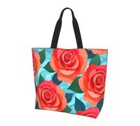 BLWSLC Sac fourre-tout imprimé Cat in the Bush, grande capacité pour les voyages, le shopping et les vacances à la plage, Dessin animé Roses rouges, Taille unique