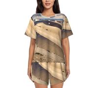 BLWSLC Sand dunes on the coast Ensemble de pyjama pour femme - Haut à manches courtes et short - Ensemble pyjama 2 pièces, Noir/blanc, X-Large-5X-Large