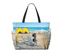 BLWSLC Scène de plage avec chaises, sac fourre-tout de plage imprimé, sac de piscine léger et pliable, adapté pour les voyages et la salle de sport