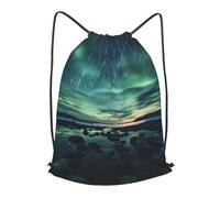 BLWSLC Sea under the Aurora Borealis Sac à dos de sport imprimé avec cordon de serrage Sac à dos Fitness Voyage Sac à dos adapté pour la gym et les voyages, noir, Medium