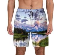 BLWSLC Short de bain double couche pour homme Grand Teton National Park imprimé en maille respirante pour un usage quotidien, Noir , XL
