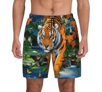 BLWSLC Short de bain double couche pour homme imprimé tigre papillon oiseau maille respirante pour un usage quotidien, Noir , S