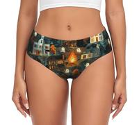 BLWSLC Slip imprimé Maple Leaf Village pour femme, taille basse sans couture, XS à 4XL, s'adapte à toutes les morphologies, Noir , XL