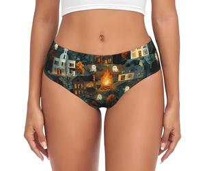 BLWSLC Slip imprimé Maple Leaf Village pour femme, taille basse sans couture, XS à 4XL, s'adapte à toutes les morphologies, Noir , XXL