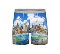 BLWSLC Sous-vêtements de sport extra longs pour homme | Les bâtiments célèbres dans le monde entier (S-4XL), gris clair, S