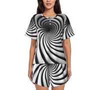 BLWSLC Spiral Optical Illusion Gif Ensemble de pyjama pour femme - Haut à manches courtes et short - 2 pièces, Noir, Large-5X-Large