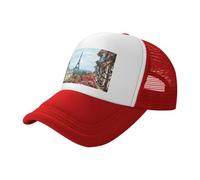 BLWSLC Street in Paris Town Chapeau de soleil noir imprimé, casquette de baseball en maille réglable, adaptée pour la randonnée en plein air et les voyages, Rouge, Taille unique