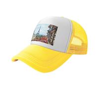 BLWSLC Street in Paris Town Chapeau de soleil noir imprimé, casquette de baseball en maille réglable, adaptée pour la randonnée en plein air et les voyages, jaune, Taille unique