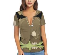 BLWSLC T-shirt élastique à manches courtes col en V profond pour le | T-shirt à manches courtes avec col en V profond et imprimé éléphant pour le shopping ou les rendez-vous galants