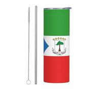 BLWSLC Tasse à café avec paille imprimée drapeau de la Guinée équatoriale - Convient pour le bureau et les voyages - 591 ml