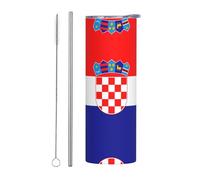 BLWSLC Tasse à café de voyage avec drapeau de la République de Croatie - Avec paille imprimée - Convient pour le bureau et les voyages - 591 ml