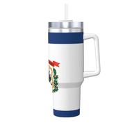 BLWSLC Tasse à double paroi en acier inoxydable avec poignée et couvercle et paille - Motif drapeau de la Virginie occidentale - Convient pour l'eau et le café - 1,2 l