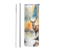 BLWSLC Tasse de voyage droite de 591 ml avec motif cerf au bord de la rivière, convient pour le camping, le bureau et la maison