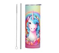BLWSLC Tasse de voyage droite de 591 ml avec paille arc-en-ciel - Motif licorne - Convient pour le camping, le bureau et la maison