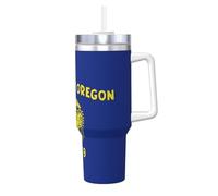 BLWSLC Tasse en acier inoxydable à double paroi imprimée drapeau de l'État de l'Oregon avec poignée couvercle et paille Convient pour l'eau et le café 1,2 l