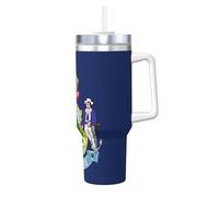 BLWSLC Tasse en acier inoxydable à double paroi imprimée drapeau de l'État du Maine avec poignée couvercle et paille Convient pour l'eau et le café 1,2 l