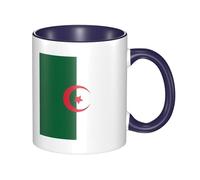 BLWSLC Tasse en céramique imprimée drapeau de l'Algérie bleu marine avec poignée incurvée, adaptée pour le bureau et le quotidien.