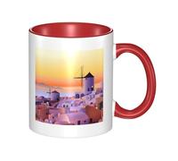 BLWSLC Tasse en céramique rouge à motif île de Grèce, coucher de soleil et paysage, convient pour les cafés et les bureaux.