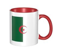 BLWSLC Tasse en céramique rouge imprimée drapeau de l'Algérie avec poignée incurvée, adaptée pour le bureau et le quotidien.