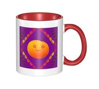 BLWSLC Tasse en céramique rouge imprimée smiley orange avec poignée incurvée, adaptée pour le bureau et pour boire au quotidien.