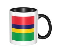 BLWSLC Tasse noire en céramique imprimée drapeau de l'île Maurice avec poignée incurvée, adaptée pour le bureau et le quotidien.