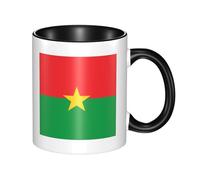BLWSLC Tasse noire en céramique imprimée drapeau du Burkina Faso avec poignée incurvée, adaptée pour le bureau et le quotidien.