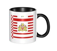 BLWSLC Tasse noire en céramique imprimée drapeau du Sénat de Brême avec poignée incurvée, adaptée pour le bureau et le quotidien.