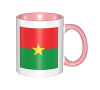 BLWSLC Tasse rose en céramique imprimée drapeau du Burkina Faso avec poignée incurvée, adaptée pour le bureau et le quotidien.