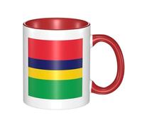 BLWSLC Tasse rouge en céramique imprimée drapeau de l'île Maurice avec poignée incurvée, adaptée pour le bureau et le quotidien.
