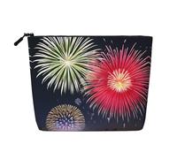 BLWSLC Trousse de toilette en faux lin imprimé feu d'artifice pour femme - Grande capacité - Indispensable au quotidien