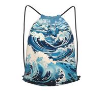 BLWSLC Ukiyo-e Sac à dos de voyage avec cordon de serrage Motif vagues, noir, Small