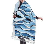 BLWSLC Vagues qui se chevauchent sur les rochers Écharpe à franges à motifs, châle d'hiver chaud, le style femme peut être associé à des manteaux, des pulls ou des costumes